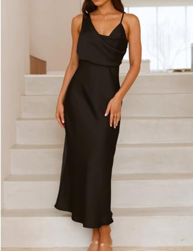 Summer Satin Cowl Neck Midi Dress for Women 2025 Elegant Formal Silk Spaghetti Strap Backless Wedding Guest Dresses3