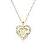 Initial Heart Necklace for Teen Girls Women, 14K Gold Plated Dainty Letter M Initial Heart Pendant Necklace for Girls Kids Jewelry Toddler, Mothers Day Valentines Teen Girls Teenage Gifts Birthday