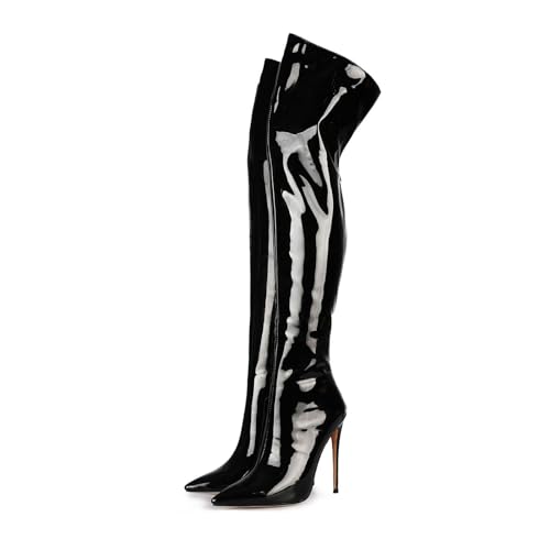 Image of Thigh high boots for women striped Back zipper Burgundy Zebra Print Over the knee Sexy gold white pointed toe Cow Print leopard Magenta stiletto heel