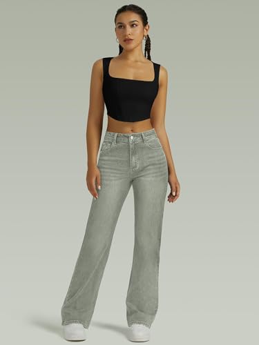 Image of FUNUCA Straight Leg Jeans for Women,High Waisted Wide Leg Loose Microelastic Boyfriend Denim Pants