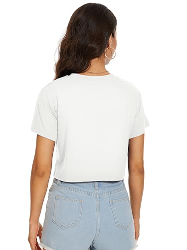 Image of Womens Summer Crop Tops Short Sleeve Round Neck T-Shirts Loose Fit Casual Blouse 2026