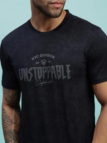 Image of Lux Nitro Men's Cloud Burst Printed Half Sleeve T-Shirt | Cotton Blend Round Neck Tee | Regular Fit Casual Wear