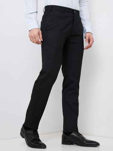 Image of Raymond Men Slim Fit Checks Pattern Poly Viscose Blend Flat Front Formal Trouser