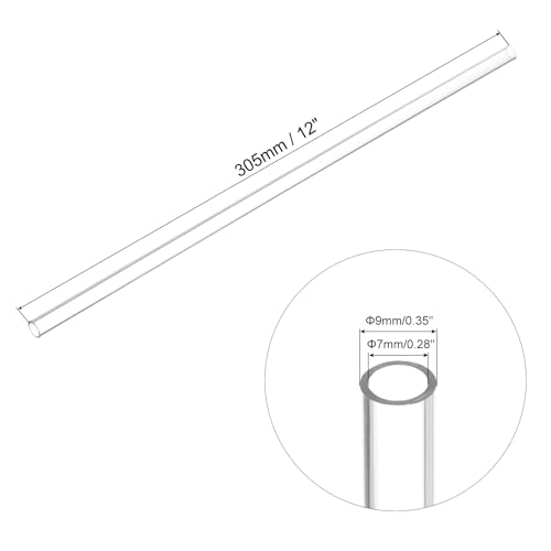 Image of uxcell Clear Rigid Tubing 7mm(0.28 inch) ID x 9mm(0.35 inch) OD x 1Ft Length Round Plastic Polycarbonate Tube