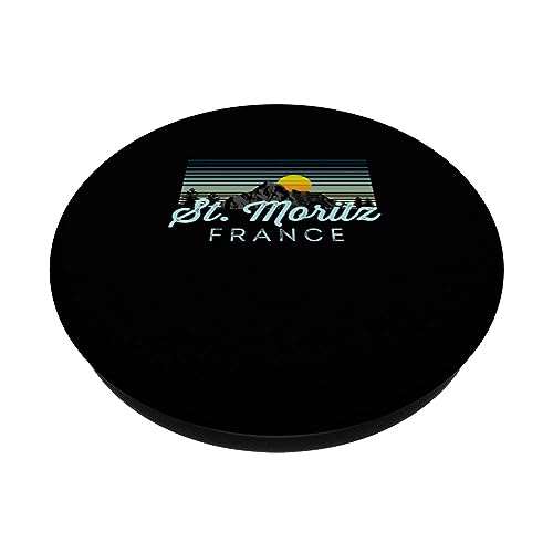 St. Moritz Retro Clothes & Gear - St. Moritz Souvenir PopSockets Swappable PopGrip, Black - Image 2