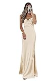 namirate Satin Champagne Bridesmaid Dresses Long for Women Spaghetti Strap Split Cowl Neck Evening Gowns Size 4