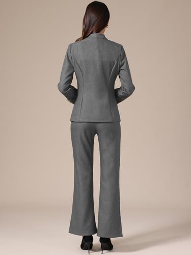 Allegra K Women's Grey Pant Suit Set: Dressy Blazer & Wide Leg Pants for Business Casual Wear - Image 4
