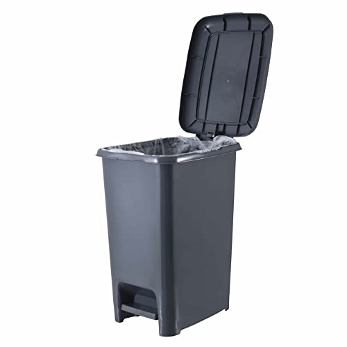 Image of Superio Slim Trash Can with Foot Pedal - 16 Gallon Step-On Trash Can, Garbage Can, Small Trash Can for Bathroom, Kitchen, Office, Patio, or Backyard - Onyx Grey (3 Pack)