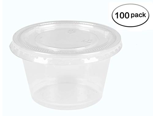 Luckypack Jello Shot Cups with Lids 100 Count Small Plastic Containers with Lids,Condiment Containers, 5.5-Ounce (Packs of 100 Cups-100 Lids)