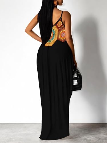Image of Women's Summer Maxi Dress Spaghetti Strap Floral Boho Beach Long Sundress with Pockets