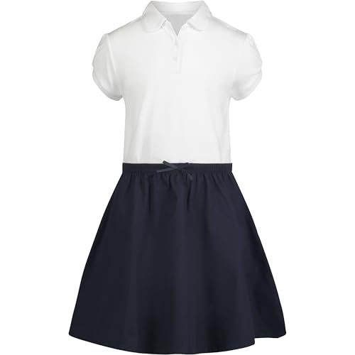 IZOD Vestido polo de manga curta de uniforme escolar para meninas com saia popelina e bolsos, Branco