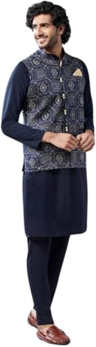 Men's Kurta, Printed Nehru Jacket & Pajama Set - Indian Ethnic Kurta Pyjama Set for Weddings & Festive Occasions