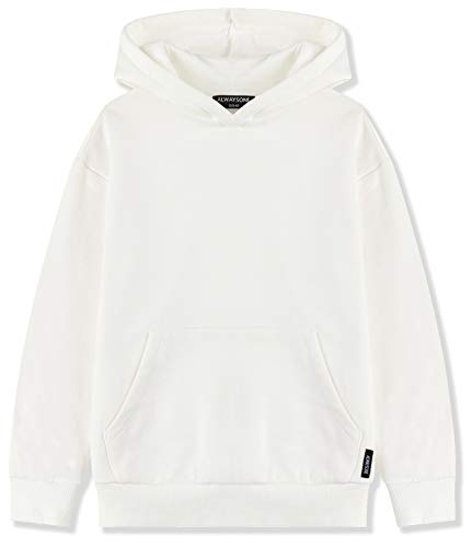 Alwaysone Kids Soft Brushed Fleece Hooded Sweatshirt Casual Sweater Jacket Athletic Pullover Hoodie For Boys Girls 3-12 Years (White-L) #TOP1