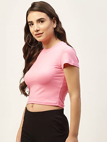 Image of Women Solid Super Soft streachable Cotton Lycra Blended Crop Top (XXL, Baby Pink)