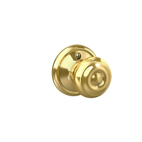 Image of Schlage F10 GEO 605 Georgian Door Knob, Hall & Closet Passage Lock, Bright Brass