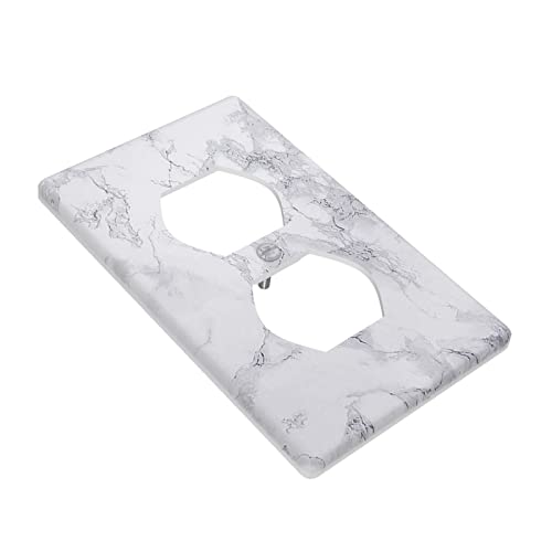 White Gray Marble Decorative Outlet Covers Wall Plate Single Duplex Receptacle Cover Plate For Kitchen Bathroom Bedroom, Standard Size 1 Gang 4.50 X 2.76 Inch #TOP2