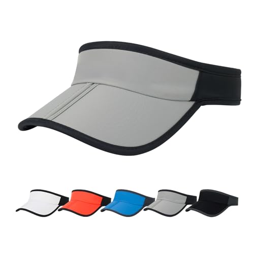 HH HOFNEN Sports Sun Visor Hats Men Women Foldable Brim Lightweight Packable Adjustable Visor Caps Running Golf Tennis Gray
