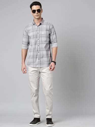 Image of Majestic Man Men Comfort Slim Fit Opaque Checked Pure Cotton Casual Shirt
