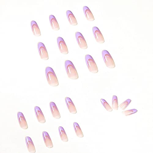 Kamize Almond Press On Nails Medium Ballerina Fake Nails Tips Acrylic Full Cover Purple False Nails For Women And Girls24Pcs #TOP1