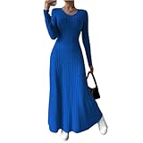 Winterkleid Damen Lang Elegant Strickkleid Damen Winter Warm Pulloverkleid Maxi A Linie Strickkleider Langarm Kleid Curvy Herbstkleid V Ausschnitt Kleider Oben Eng Unten Locker Pullikleid