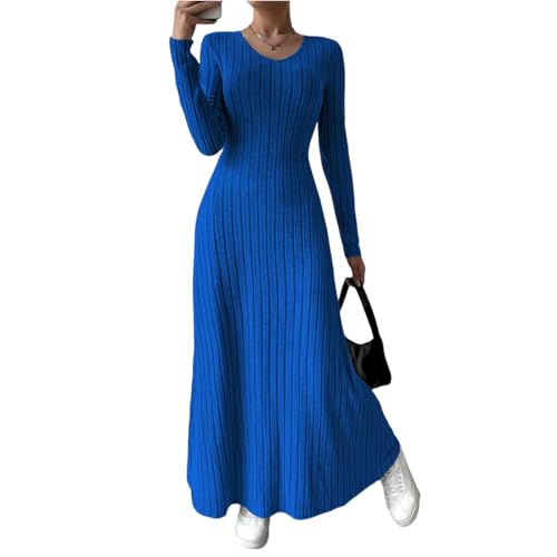 Winterkleid Damen Lang Elegant Strickkleid Damen Winter Warm Pulloverkleid Maxi A Linie Strickkleider Langarm Kleid Curvy Herbstkleid V Ausschnitt...