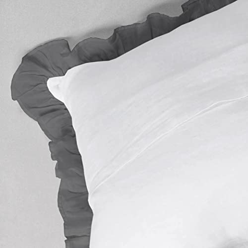 Image of YRM Bedding's Ruffle Beautiful Cushion Cover | Super Soft Elegant Premium Microfiber Frill Cushion Cover Set of 2 (20 inchx20 inch Inches) (White /Dark Grey)