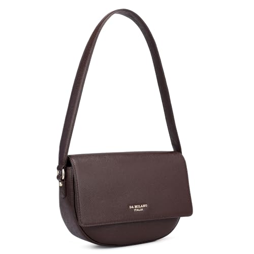 Image of Da Milano Leather Shoulder Bag for Women - Brown (OR-3027)