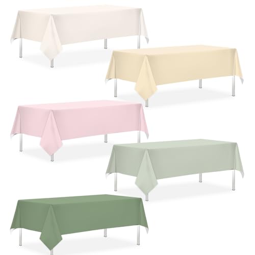 CMUSKO 54 x 108 Inch Pink and Green Tablecloths - 5Pcs Dusty Pink Sage Green Beige Plastic Table Covers for Birthday Bridal Shower Baby Shower Decorations