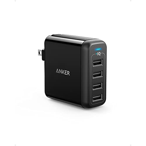 Anker 40W 4-Port USB Wall Charger with Foldable Plug, PowerPort 4 for iPhone 11/XS/XS Max/XR/X/8/7/6/Plus, iPad Pro/Air 2/Mini 4/3, Galaxy/Note/Edge, LG, Nexus, HTC, and More Black