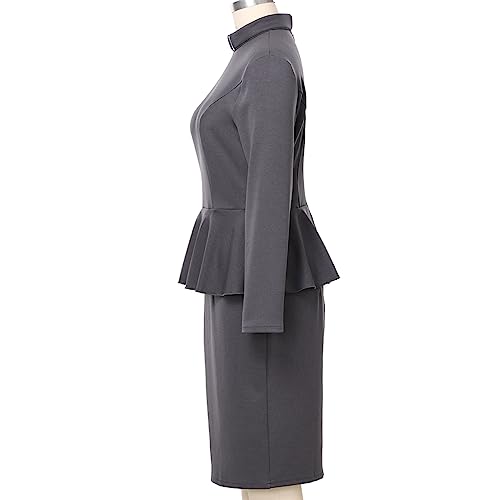 Image of FAD-4U Church Clergy Dress for Women Minister Long Sleeve Ruffle Slim Pencil Dress with Tab Insert Stand Collar