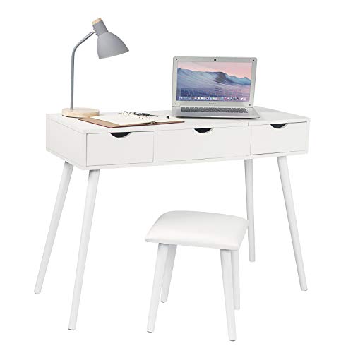 Laneetal Make-uptafel met spiegel, kaptafel met opklapbare spiegel, bureau 100x40x75cm, wit - Image 5