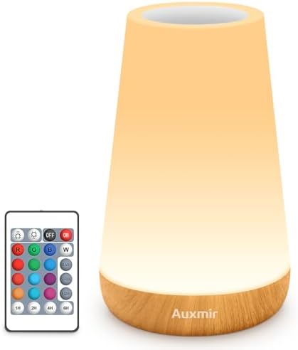 Auxmir Night Light, LED Touch Bedside Table Lamp, Remote Control Dimmable Light with RGB Color Changing, USB Rechargeable, Portable Lamp for Children, Kids, Bedroom, Living Room, Camping