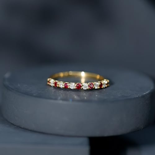 Natural Ruby Diamond Half Eternity Ring, AAA Quality, Certified Ruby Eternity Stackable Ring (With Jewelry Box)4
