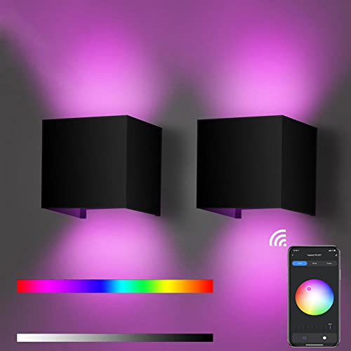 MRLZLT LED Applique Murale Exterieur APP Contrôle Dimmable Etanche Jardin IP65 Lampe Murale Angle de Faisceau Réglable Couleur RVB+3000K Lumière Ambiante 9W Éclairage Haut Bas Aluminium Noir (2 Pack) Cover