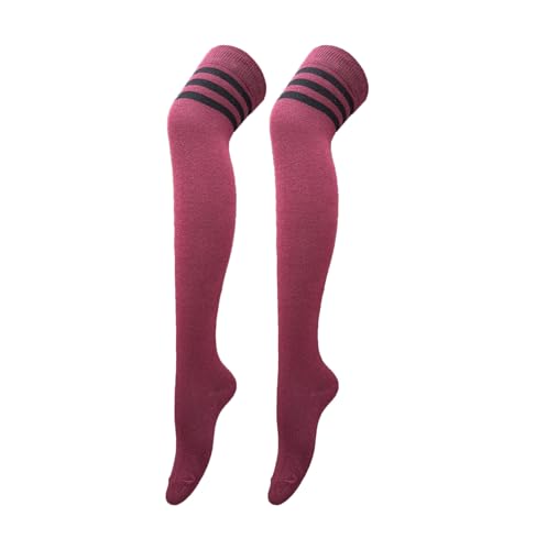 Image of Bestjybt Women Thigh High Socks Cotton Warm Striped Over Knee High Socks | Well-made, Not Sheer, Thick, Leg Warmers, Long Knee High Boot Socks, Comfortable, Thigh-friendly, Stay up, Fit Well