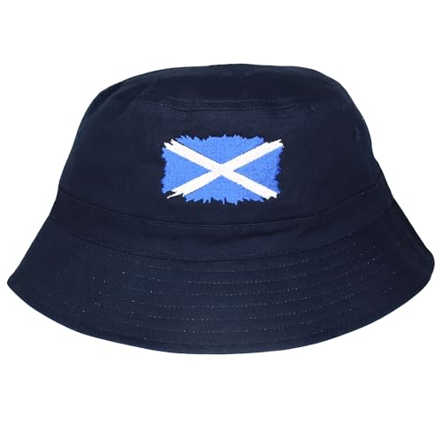 TeddyTs Mens Scottish Flag Navy Cotton Scotland Bucket Hat (UK Alpha L XL)