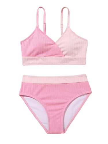 Milumia Girl's 2 Piece Bikini Set Spaghetti Strap Wrap V Neck Knit Swimsuit