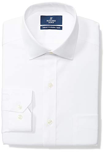 Amazon Brand - Buttoned Down Men s Tailored Fit Spread Collar Solid Non-Iron Dress Shirt White w  Pocket 17.5  Neck 35  Sleeve