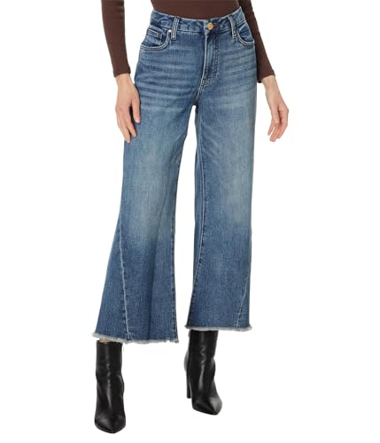 KUT from the Kloth Women's Petite Meg High-Rise Fab Ab Wide Leg Back Forward Raw Hem in Reliance