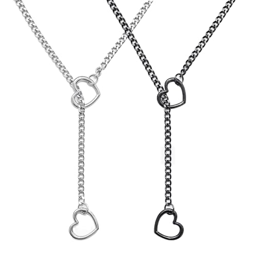 TPTGIAR 2 Stück Love Shackles Choker Kette Damen, Goth Punk Herz Kette, Verstellbare Love Shackles Necklace, Slip Chain Safety Pin Necklace für Geburtstagsgeschenke für Männer und Frauen