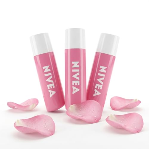 NIVEA Soft Rose Lip Balm Set of 3 - Natural Lip Care with Shea Butter for Dry Chapped Lips, 24H Hydrating Lip Moisturizer Treatment for Women, Long Lasting Lip Protection Balm Stick Pack