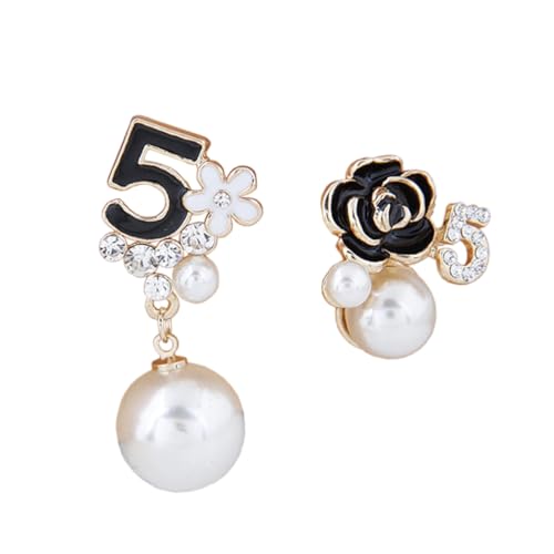 Faux Imitation Pearl White Black Floral Dangle Drop Earrings Studs for Women