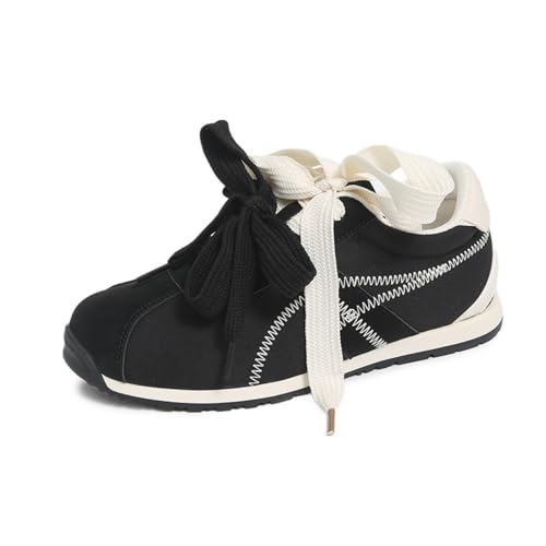 Patchwork Casual Lace Up Non - Slip Walking Shoes for Women. Comfortable Tennis Running Shoes, Womens Fashion Sneakers (Cream Color,7)