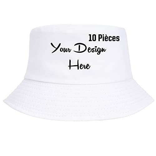 XIYIPIAN 10 Pièces Chapeaux de Seau Personnalisé, D'été Chapeaux de Visière Unisexe Pliable Coton Anti-UV Bonnet Soleil Respirant pour Randonnée L'extérieur La Pêche Camping Cover