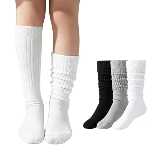 Marchare Slouch Socks for Girls Scrunch Cotton Crew Soft Cushioned Slouchy Socks Knee High Athletic Long Socks for Kids