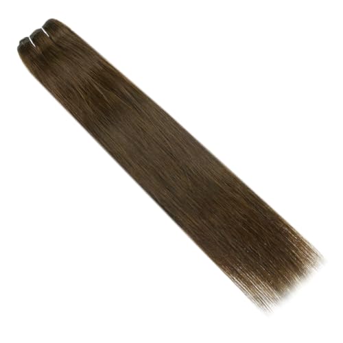 Image of Full Shine 24 Inch Weft Hair Extensions 130G Invisible Long Straight Hair | Color Medium Brown, Invisible Human Hair Sew In, Long Straight Hair, Wedding Looks, Travel Styling, Daily Wear