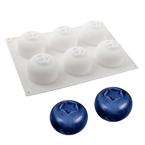 6 Cavity Blueberry Silicone Baking Mold Fruit Shaped Non-Stick Mousse Cake Mold Food-Grade Heat-Resistant Silicone Molds for Chocolate Pudding Ice Cream Jelly (White)