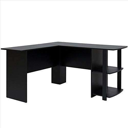 rowna Computer Desk, Two-Layer Bookshelves Design L-Shaped Wood Right-Angle Computer Desk, for Home