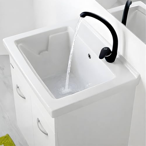 Mobile Lavatoio 60x50 in Ceramica Completo con Pilozza Profonda – Mobile Lavanderia Salvaspazio per Interno – con Sifone e Piletta Inclusi – Jo-Bagno (DX Foro Rubinetto)
