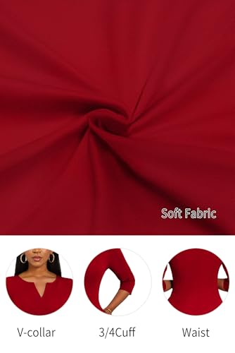 Image of Nmoder Midi Dresses for Women A-Line Fit and Flare Dress 3 /4 Sleeve V Neck Cocktail Wedding Guest Work Dress with Pockets